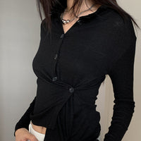 Casual Asymmetrical Button-up Lapel Long-sleeve Top