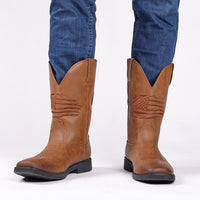 High Embroidered Retro Wide Head Cowboy Boot