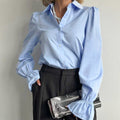 Elegant Design Simple Women's Bell Sleeve Solid Color Shirt