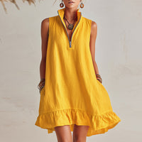 Pure-color Atmospheric Beach Dress Sleeveless Vacation Lace Dress For Women