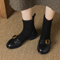 Casual Low Heel Martin Boots Belt Buckle Stitching Short Boots