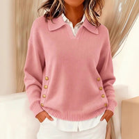 Turn-down Collar Button-down Collar Pullover Women's Long Sleeve
