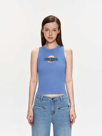Sequined Jeans Button Vest Knitted Top