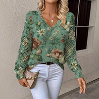 Elegant Bohemian Floral V-neck Long Sleeve Fashion Printed Sweater