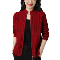 Women's Solid Color Zipper Sweater Loose Long Sleeve Jacket