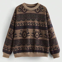 New Jacquard Color-block Round Neck Pullover Sweater Women
