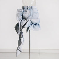 Patchwork Ruffled High Waist A- Line Denim Skirt Women