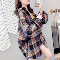 Loose-fitting Korean-style Plaid Shirt For Women