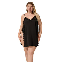 Plus-size Satin Chiffon Camisole Pajamas For Women Sexy Lace Nightgown With V-neck Summer Loungewear