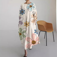Retro Floral Pocketed Loose Womens Printed Maxi Dress
