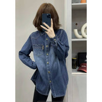 Women's Loose-Fitting Layered Casual Padded Denim Shirt