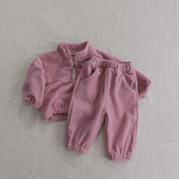 Spring Baby Double-sided Velvet Stand Collar Sports Suit