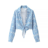 Women's Turn-down Collar Striped Long Sleeve Shirt