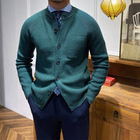 Solid Color Round Neck Slim Fitting Knitted Shirt  Slim Fitting Cardigan And Outerwear