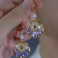 Light Luxury Champagne Cat's Eye Hollow Mesh Circle Drop Earrings, Elegant Zircon Ear Cuffs, Niche Design