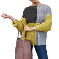 Versatile Loose Fitting Pullover For Outerwear, Color Blocked Knit Sweater For Women's Wear