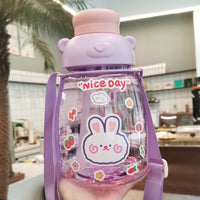Rabbit Series Straw Children Student Cute Strap Water Bottle