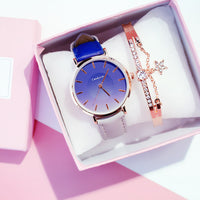 Women's Fashion Gradient Belt Quartz Watch Bracelet Set