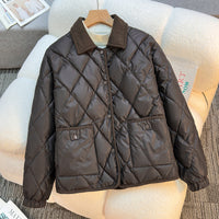 Diamond-patterned Cotton Short Loose Stylish Versatile Cotton Jacket