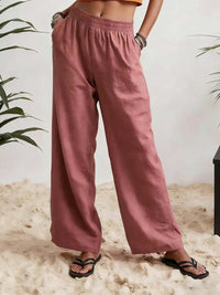 Womens Wide-leg Pants Comfortable Cotton-linen Blend Solid Color Fashionabl