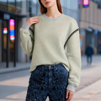 Women's Retro Contrasting Color Trimmed Round Neck Long Sleeved Sportswear