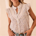 Womens Printed Floral Lace-Patchwork Cap Sleeve Shirt