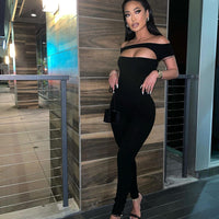 Off-shoulder Short Sleeve Exercise Casual Pants Jumpsuit
