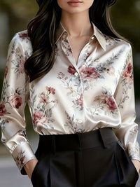 Modern Satin Elegant Printed Shirt In White