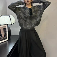 Bead Yarn Rhombus Jacquard Crew Neck Pullover Sweater