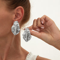 Liquid Metal Pleated Flower Stud Earrings