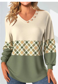 Versatile Casual Autumn And Winter Women's V-neck Printed Top