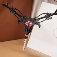 Hollow Pearl Massage Low Waist Elastic One Rope Flower Panties