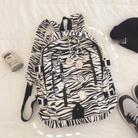 Harajuku Cow's Zebra Print Backpack Cute Canvas Campus Backpack