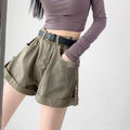 Fashionable Hot Girl Overalls Denim Shorts Women Rolled Hem