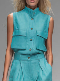 Sleeveless Vest And Wide-leg Pants Set For Women