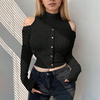 Off-the-shoulder Design Long Sleeve Short Bottoming Top