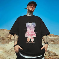 Men's Stylish Loose Round Neck Bear Printed Short-sleeved T-shirt Round Neck Top