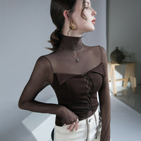 Women's Design Mesh Patchwork Top Bottoming Shirt