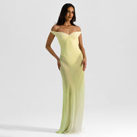 Womens Solid-Color Elegant Spliced Off-Shoulder Dress