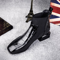 Women's Flat Square Head Side Zipper British Style Ankle Boots