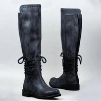Womens Leather Boots With A Round Toe And Front Laces