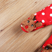 Cotton Polka Dot One-Piece Romper With Buttoned Round Neck Embroidered Deer Head One-piece