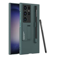 Pen Slot Phone Case Matte Solid Color Protective Hard Shell
