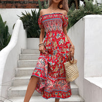 Ethnic-style Womens Off-shoulder Printed Dress