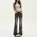 Black And Gray Distressed Flared Jeans Womens New AutumnWinter Style