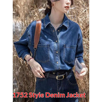 Vintage Straight-shoulder Denim Shirt With Long Sleeves For Layering
