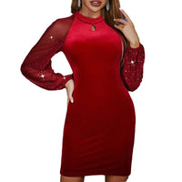 Mesh-panelled Mock-neck Sheath Dress