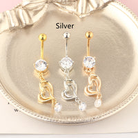 Long Double Heart-shaped Stainless Steel Belly Button Ring