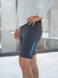 Sports Fitness Compression Shorts Running Cycling Waist Bag Quarter Pants