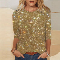 Sequin T-shirt With Three-quarter Sleeves And A Crew Neck For Women